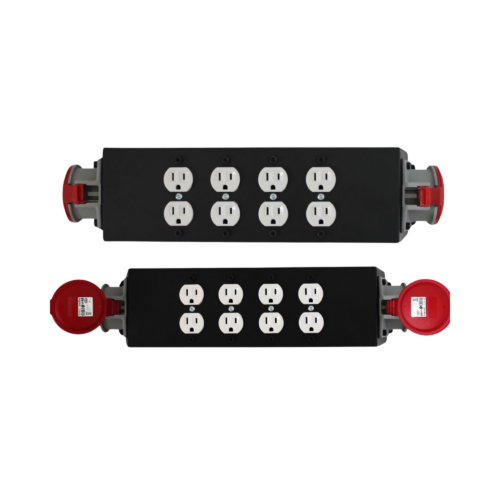 Bocadillo o cajetin de 4 tomas dobles eaton a 110v con chaflan en cada punta que tiene 1 toma 4x32amp