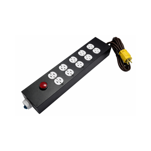 Multitoma de corriente de 5 tomas dobles eaton 110v con piloto y breaker, con 1.5mtrs de cable 3X12 encauchetado centelsa a clavija leviton.