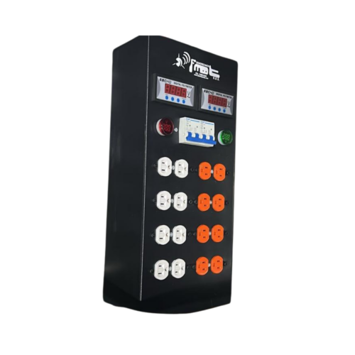 Mini distro FMT con indicadores de voltaje multidigital con 8 tomas dobles 220v breaker por fase con toma 4X32AMP